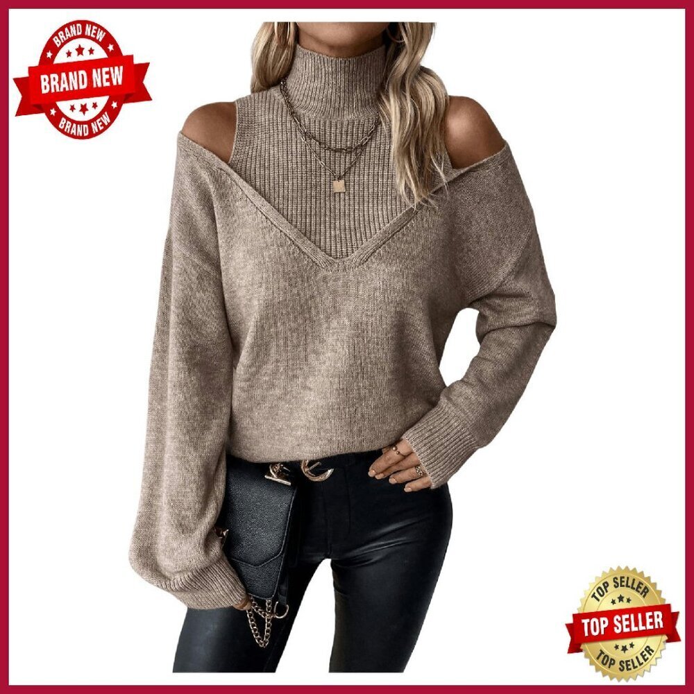 Cold Shoulder Turtleneck Sweater Pullover Long Sleeve Cut Out Casual
